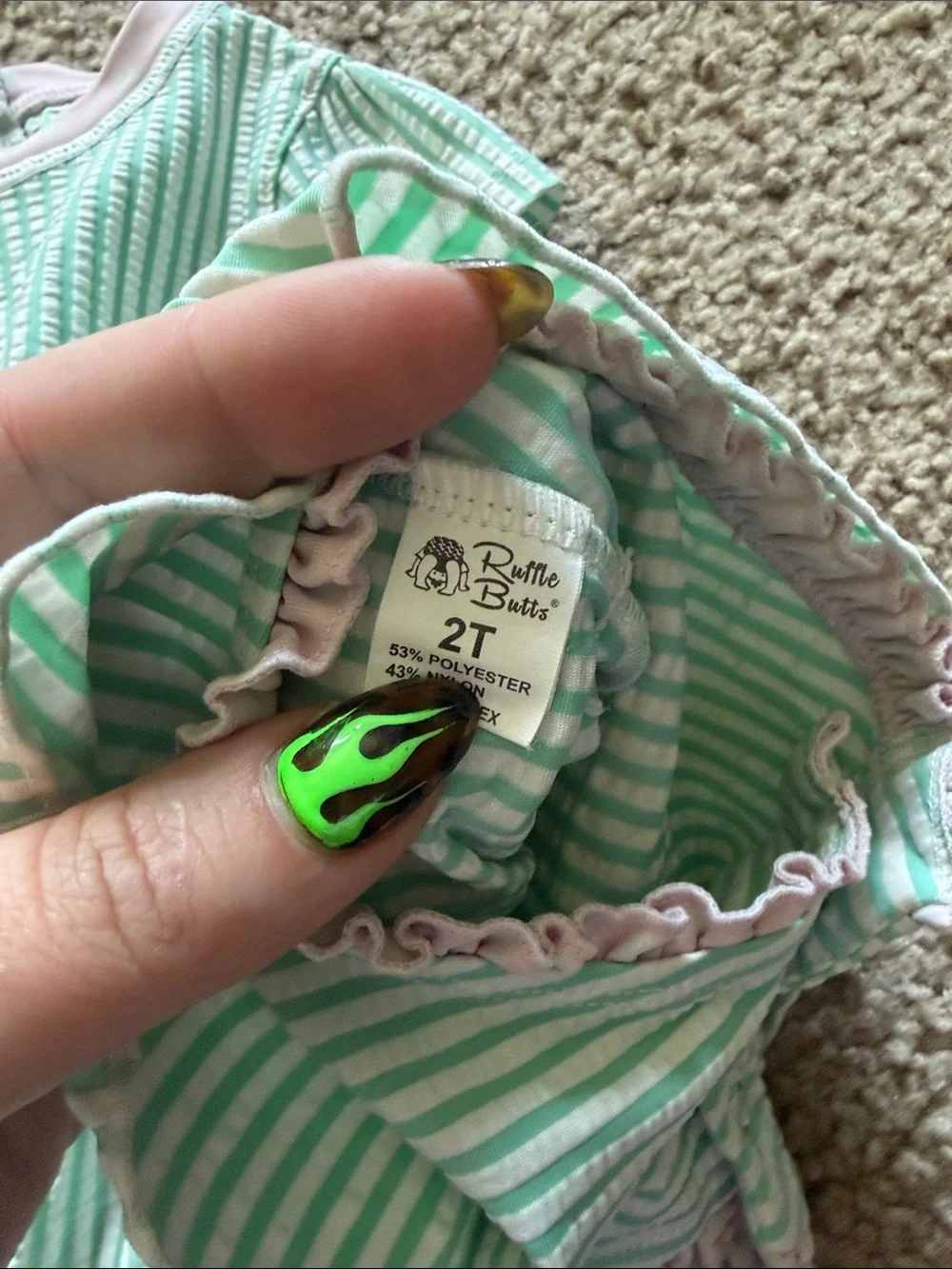 B69 Ruffle Butts 2t Mint Stripe Peplum Swim